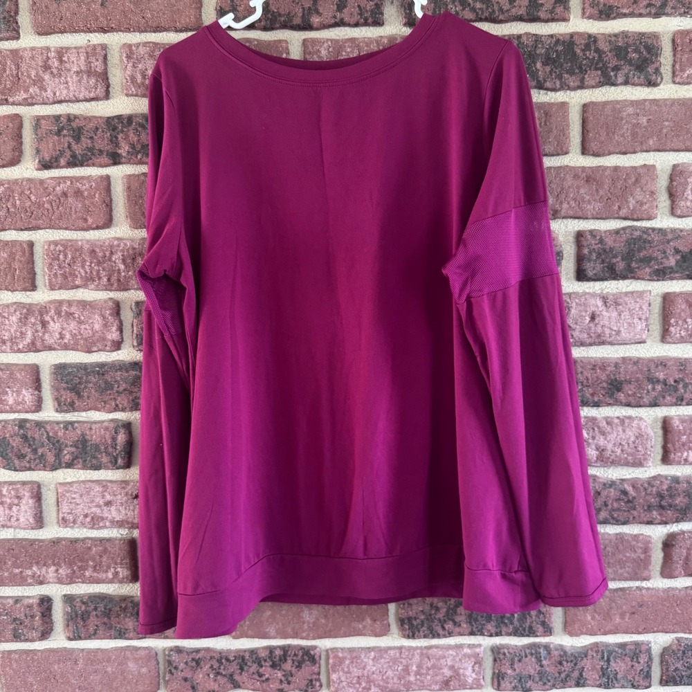 Atlhetic Long Sleeve Magenta Shirt Top Mesh Sleeve Detail Crew Neck Relaxed Fit